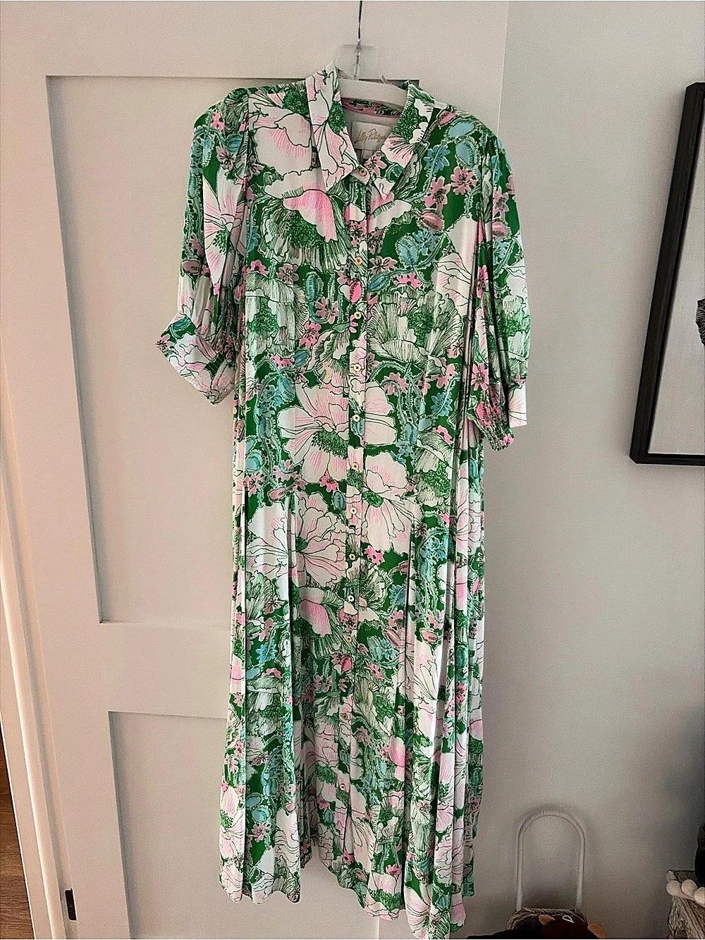 Lilly Pulitzer Floral Midi Dress in Green & Pink Size 14